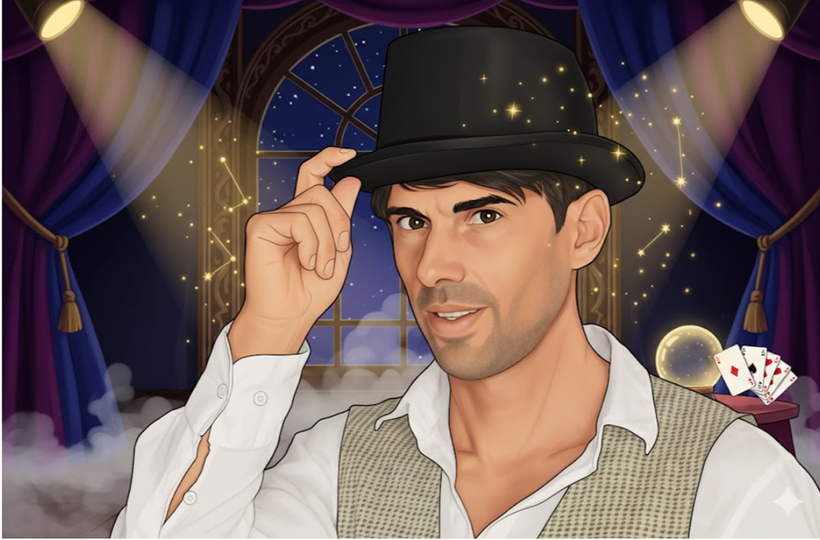 Falcon Illusionist durante spettacolo di close-up